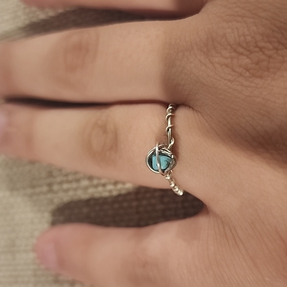 Silver Wire Wrapped Ring with Turquoise Stone - Picture 3 of 3